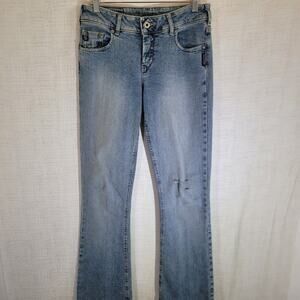 Silver Bootcut Jeans Womens 27 Stretch DV8 Light Blue Wash Mid Rise Belt Denim